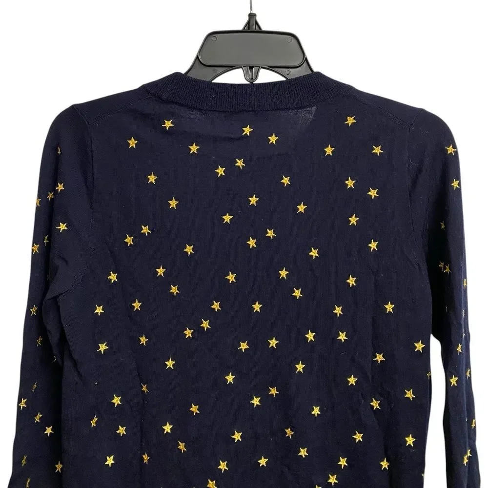 J. Crew Star Embroidered Merino Wool Sweater Women's S Navy Lightweight Preppy
